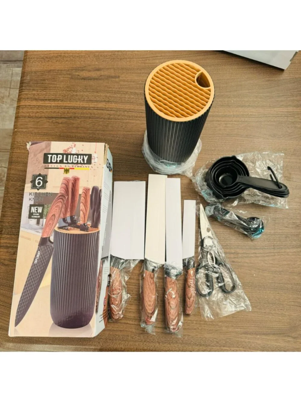 Top Lucky 6-Piece Kitchen Knife Set With Block & Measuring Cups/spoons